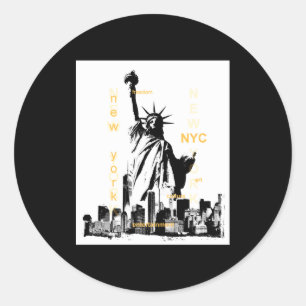 Nyc New York Brooklyn Bridge Liberty Statue Mens _ Classic Round Sticker