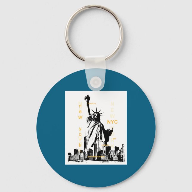 Nyc New York Brooklyn Bridge Liberty Statue Mens  Keychain (Front)
