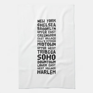 NYC New York City Black and White Neighbourhoods Kitchen Towel