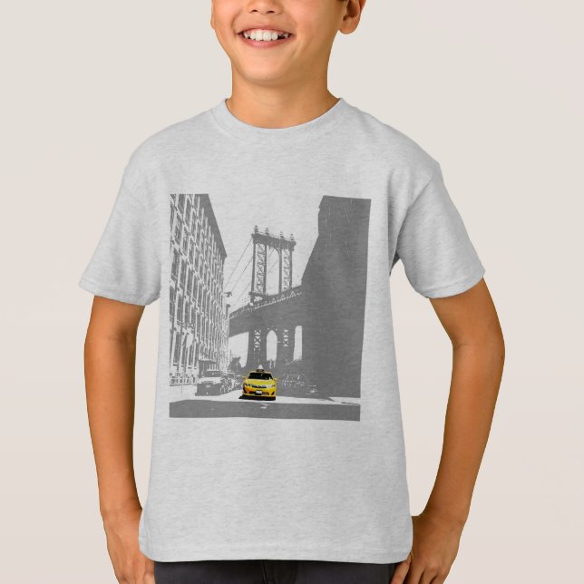 Nyc New York City Brooklyn Bridge Yellow Taxi Kids T-Shirt (Front)