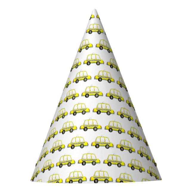 NYC New York City Chequered Yellow Taxi Cab Party Hat (Front)