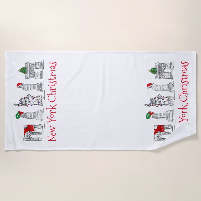 NYC New York City Christmas Xmas Holiday Landmark Beach Towel (Front)