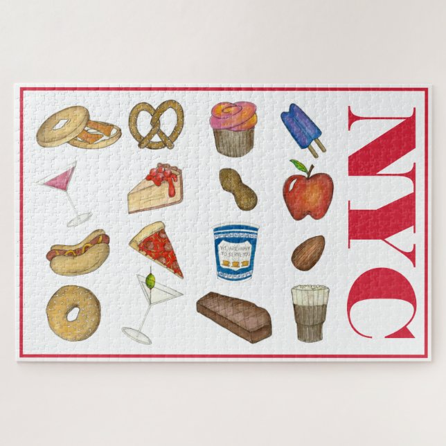 NYC New York City Foods Pizza Pretzel Cheesecake Jigsaw Puzzle (Horizontal)