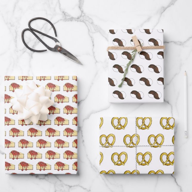 NYC New York City Foods Pretzel Cheesecake Cookies Wrapping Paper Sheet (Front)