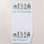 NYC New York City Hanukkah Chanukah Holiday Beach Towel<br><div class="desc">Beach towel features an original marker illustration of various New York City landmarks,  "dressed up" for the Hanukkah holiday season.

Don't see what you're looking for? Need help with customization? Click "contact this designer" to have something created just for you!</div>