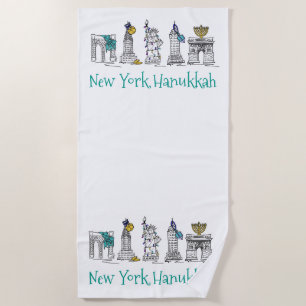 NYC New York City Hanukkah Chanukah Holiday Beach Towel