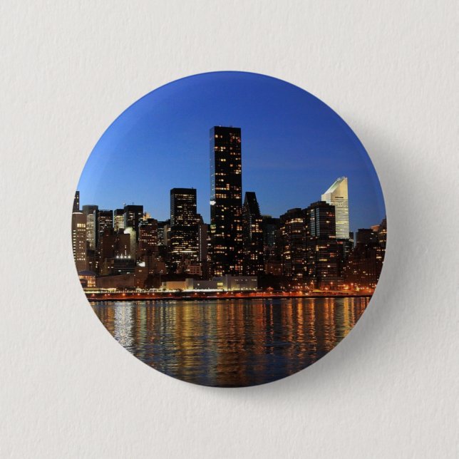 NYC New York City Manhattan Night 2 Inch Round Button (Front)