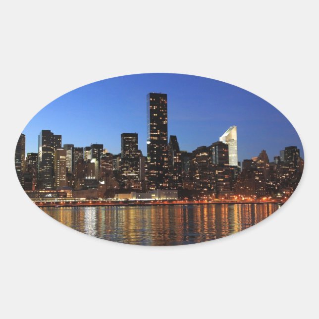 NYC New York City Manhattan Night Oval Sticker (Front)