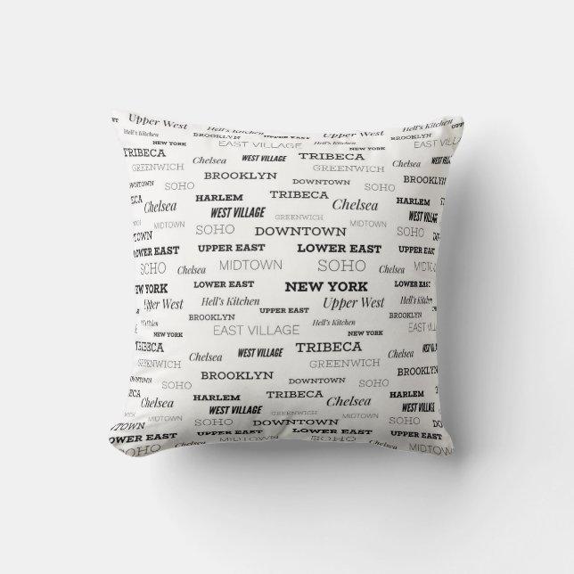 NYC New York City Neighbourhood Throw Pillow (Front)