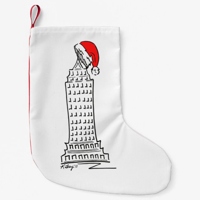 NYC New York City Skyscraper Red Santa Christmas Small Christmas Stocking (Front)