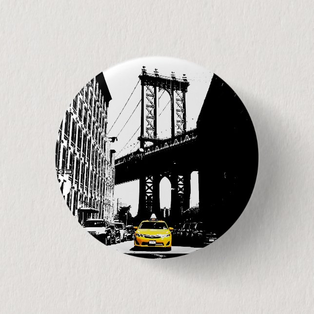 Nyc New York City Yellow Taxi Brooklyn Bridge 1 Inch Round Button (Front)