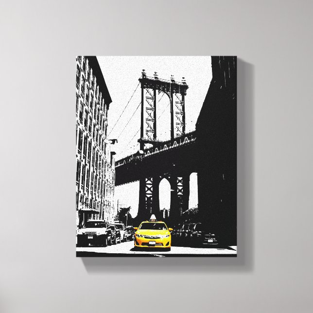 Nyc New York City Yellow Taxi Brooklyn Bridge Canvas Print (Front)