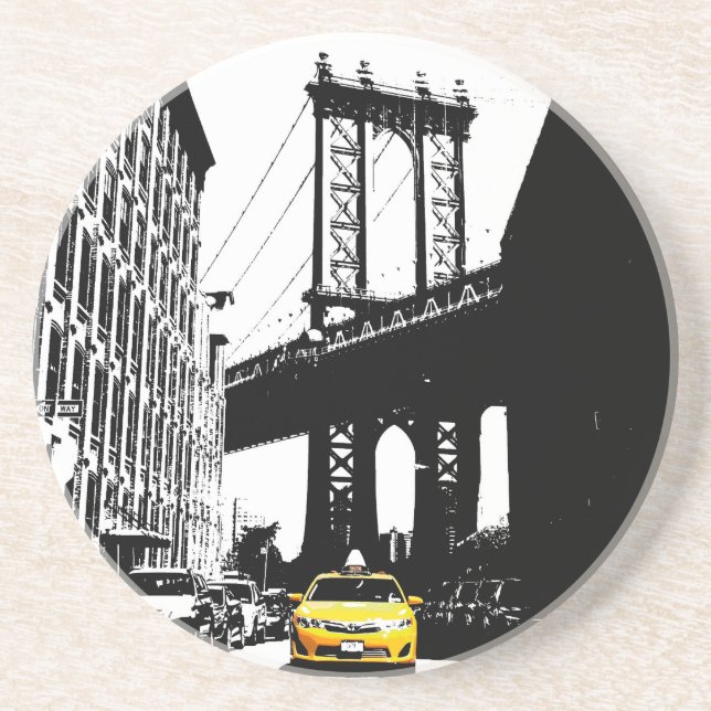 Nyc New York City Yellow Taxi Brooklyn Bridge Coaster (Front)