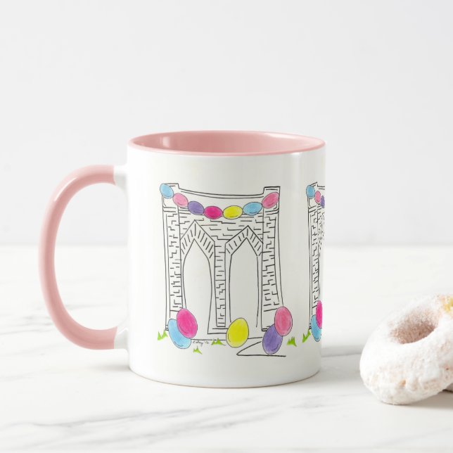 NYC New York Easter Egg Eggs Brooklyn Bridge Mug (With Donut)