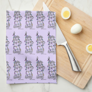 NYC New York Statue of Liberty Hanukkah Lights Kitchen Towel