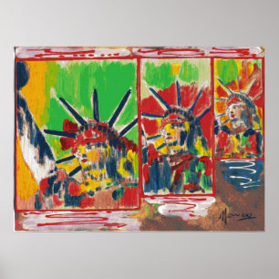 NYC Peter Max style 3 libertés 9-11 affiche signée