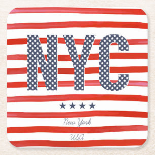 NYC   Red, White & Blue Design Square Paper Coaster