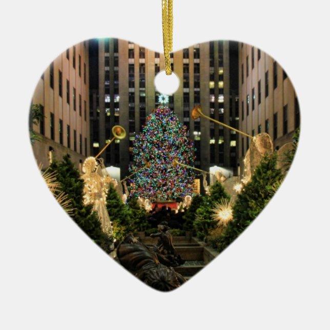 NYC Rockefeller Centre Christmas Tree, Angels H Ceramic Ornament (Front)