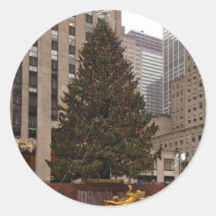NYC Rockefeller Centre Christmas Tree Photograph Classic Round Sticker