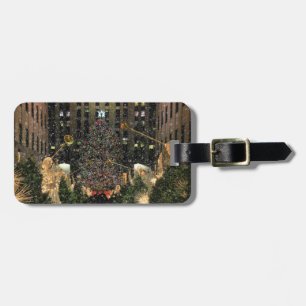 NYC Rockefeller Centre Xmas Tree Falling Snow Luggage Tag