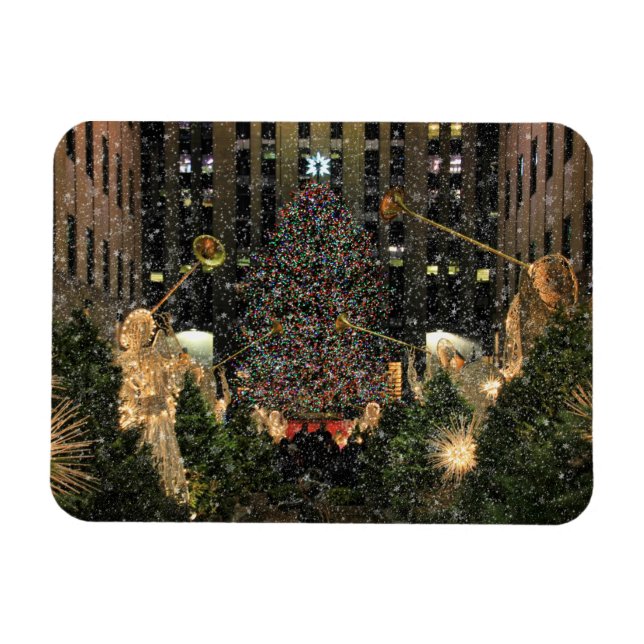 NYC Rockefeller Centre Xmas Tree Falling Snow Magnet (Horizontal)