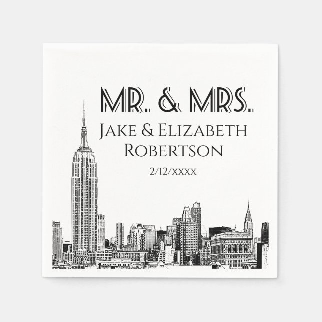 NYC Skyline 01 Etch DIY BG Colour Wedding Mr Mrs # Napkin (Front)