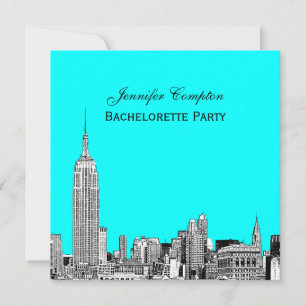 NYC Skyline 01 Etchd DIY BG Colour SQ Bachelorette Invitation