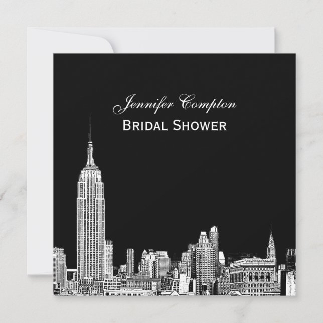NYC Skyline 01 Etchd DIY BG Colour SQ Bridal Showe Invitation (Front)