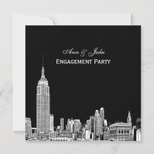 NYC Skyline 01 Etchd DIY BG Colour SQ Engagement Invitation
