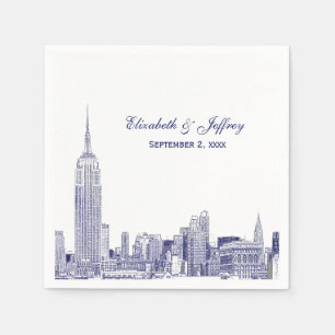 NYC Skyline 01 Etchd DIY BG Colour Wedding Blue Napkin
