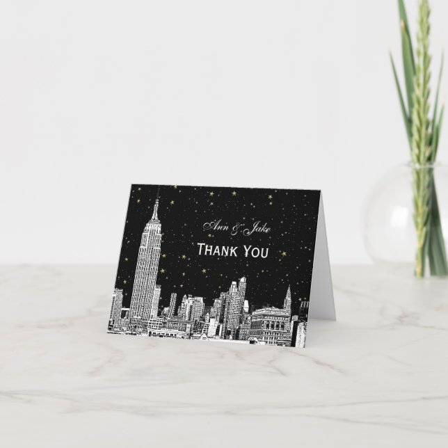 NYC Skyline 01 Etchd Starry DIY BG Colour Thank Yo You Card (Front)