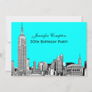 NYC Skyline 01 Etched DIY BG Colour Birthday Party Invitation