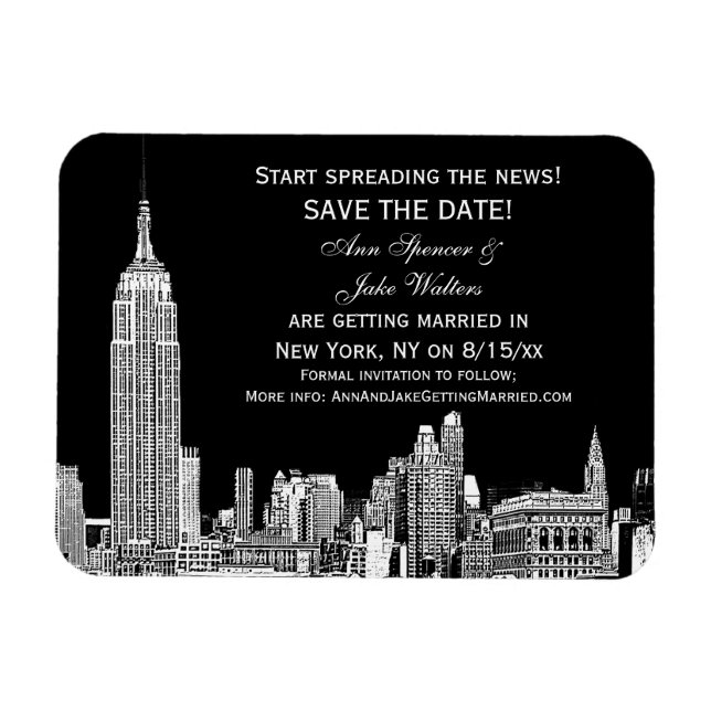 NYC Skyline 01 Etched DIY BG Colour Save the Date Magnet (Horizontal)