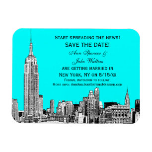 NYC Skyline 01 Etched DIY BG Colour Save the Date Magnet