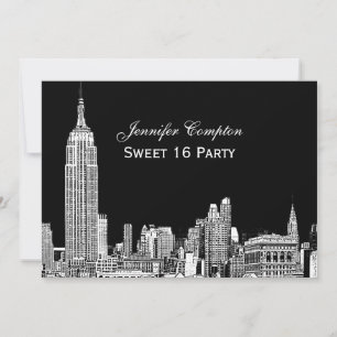 NYC Skyline 01 Etched DIY BG Colour Sweet 16 Party Invitation