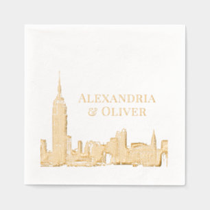NYC Skyline 01 Etched Look Wedding New York City Foil Napkins