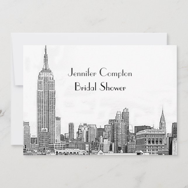 NYC Skyline 01 Etched Wht Bridal Shower Invitation (Front)