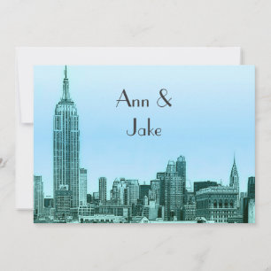 NYC Skyline 01 Teal Etched Wedding Invite 2