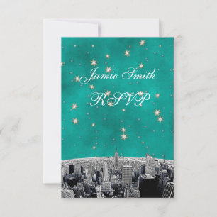 NYC Skyline 2 Turquoise Gold Star RSVP avec menu