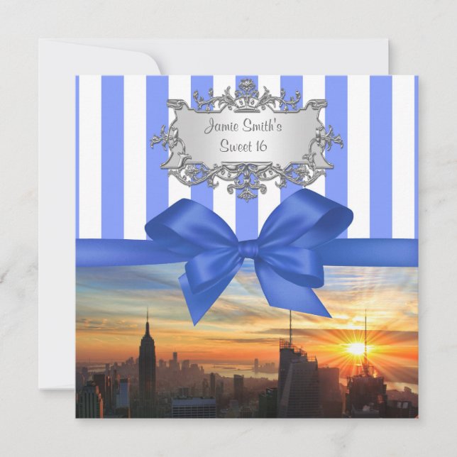 NYC Skyline à Sunset Sweet 16 Party Invitation (Devant)