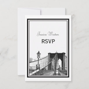 NYC Skyline Bklyn Bridge #2 Etched RSVP Card