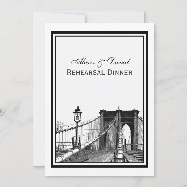 NYC Skyline Brooklyn Bridge #2 Rehearsal Dinner Invitation (Front)