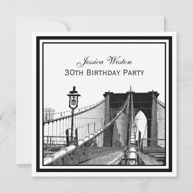 NYC Skyline Brooklyn Bridge #2 SQ Birthday Party Invitation (Front)