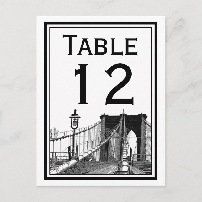 NYC Skyline Brooklyn Bridge #2 Table Number Card (Front)