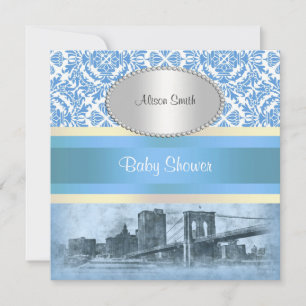 NYC Skyline Brooklyn Bridge Boat 6 Baby Shower Invitation