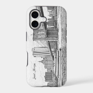 NYC Skyline Brooklyn Bridge Boat Etched Look #3