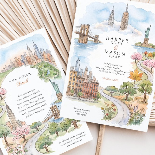 NYC Skyline Brooklyn Bridge Central Park Wedding Invitation (Creator Uploaded)