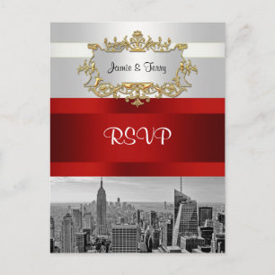 NYC Skyline BW 05 Carte de réponse blanche rouge R
