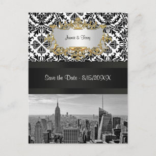 NYC Skyline BW 431 Damask  Save the Date Postcard