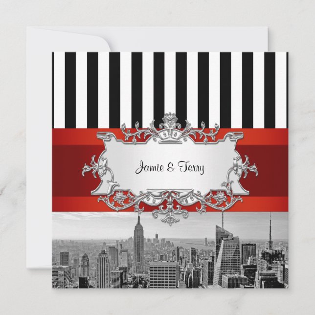 NYC Skyline BW B2 Wedding Invitation F2 (Front)